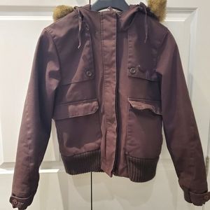 PUMA Short Brown Jacket with Faux Fur Detail US S